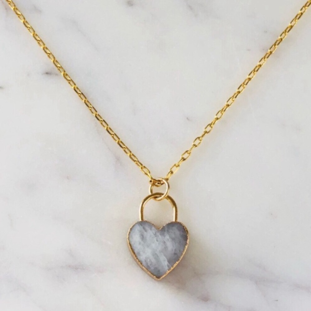 18K Gold Plated Moonstone Heart Lock Necklace - June Birthstone